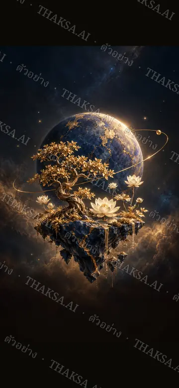 สวนลอยฟ้าบนหินลาพิส กิ่งทองและดอกบัวงาช้างใต้ทรงกลมท้องฟ้า