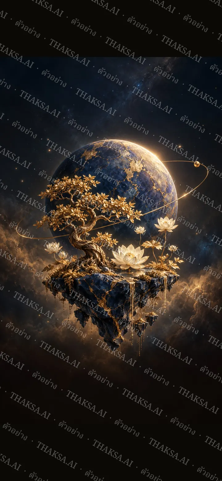 สวนลอยฟ้าบนหินลาพิส กิ่งทองและดอกบัวงาช้างใต้ทรงกลมท้องฟ้า